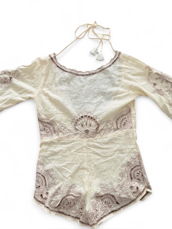 Free People Pants - Free people Boho Cream Romper with Tassel Tie